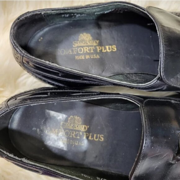 Stafford Loafers Black Leather Tassel Wingtip Brogue Comfort Plus Shoes - Picture 4 of 10